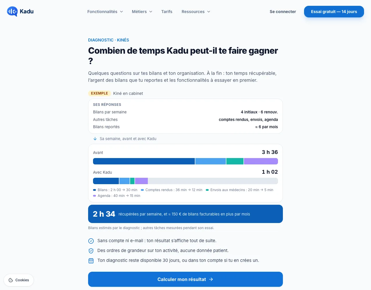Commence par l’exemple — écran ordinateur de Kadu en mode clair