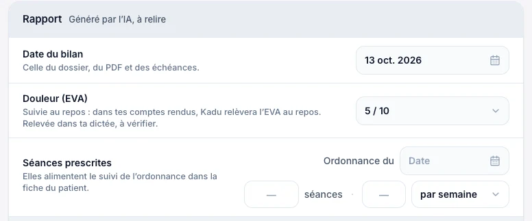 Vérifie aussi les données du bilan — écran ordinateur de Kadu en mode clair