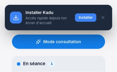 Sur Android : touche « Installer » — écran mobile de Kadu en mode clair