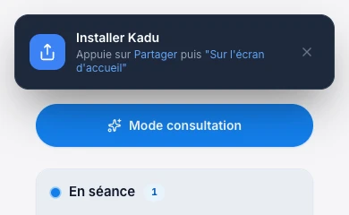Sur iPhone : la bannière te donne la marche à suivre — écran mobile de Kadu en mode clair