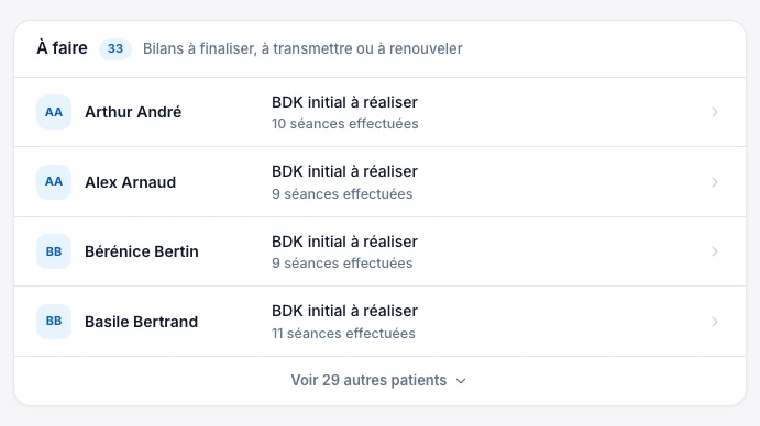 Retrouve tes prochaines actions — Kadu sur ordinateur, exemple fictif en mode clair