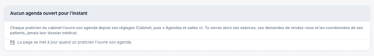 Attends l’ouverture d’un agenda — écran ordinateur de Kadu en mode clair