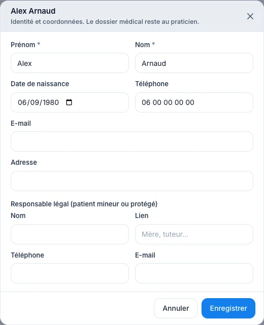 La fiche vue par l’assistant(e) — écran ordinateur de Kadu en mode clair