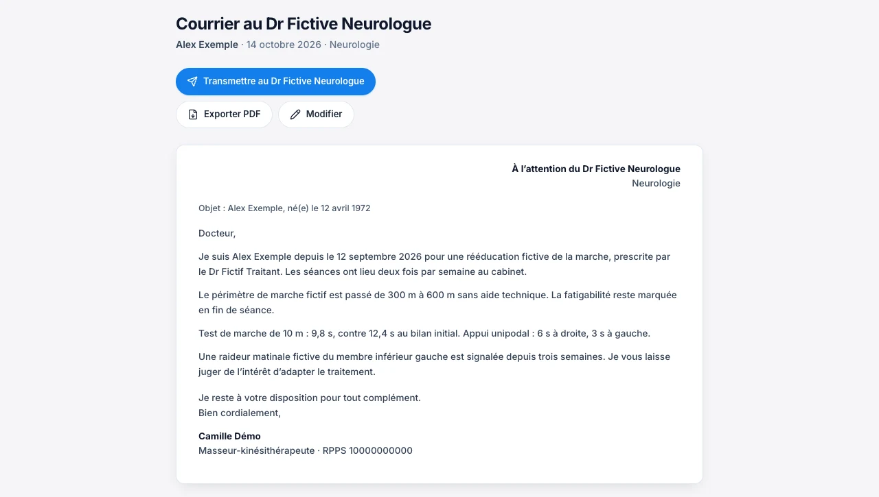 Relis la lettre, puis transmets-la — écran ordinateur de Kadu en mode clair