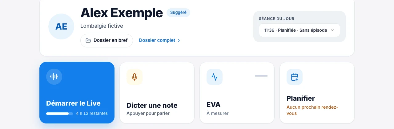 Démarre le Live quand la séance commence — écran ordinateur de Kadu en mode clair