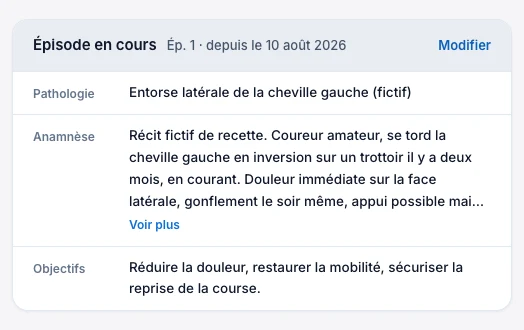 Lis l’histoire et les objectifs de l’épisode — écran ordinateur de Kadu en mode clair