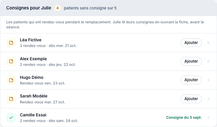 Prépare les consignes avant le remplacement — écran ordinateur de Kadu en mode clair