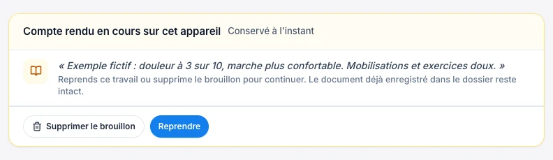 Reprends le travail conservé sur cet appareil — écran ordinateur de Kadu en mode clair