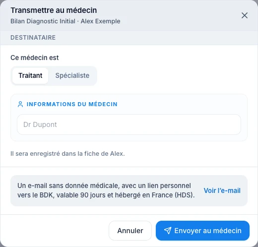 Choisis le destinataire avant l’envoi — Kadu sur ordinateur, exemple fictif en mode clair